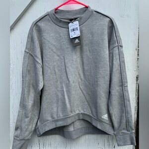 Adidas Sweatshirt Grey Pullover Logo High Low Hem Sweater Womens NWT Medium